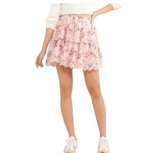 LoveShackFancy X GAP Pink Floral Eyelet Flippy Mini Skirt Girls Size XLarge